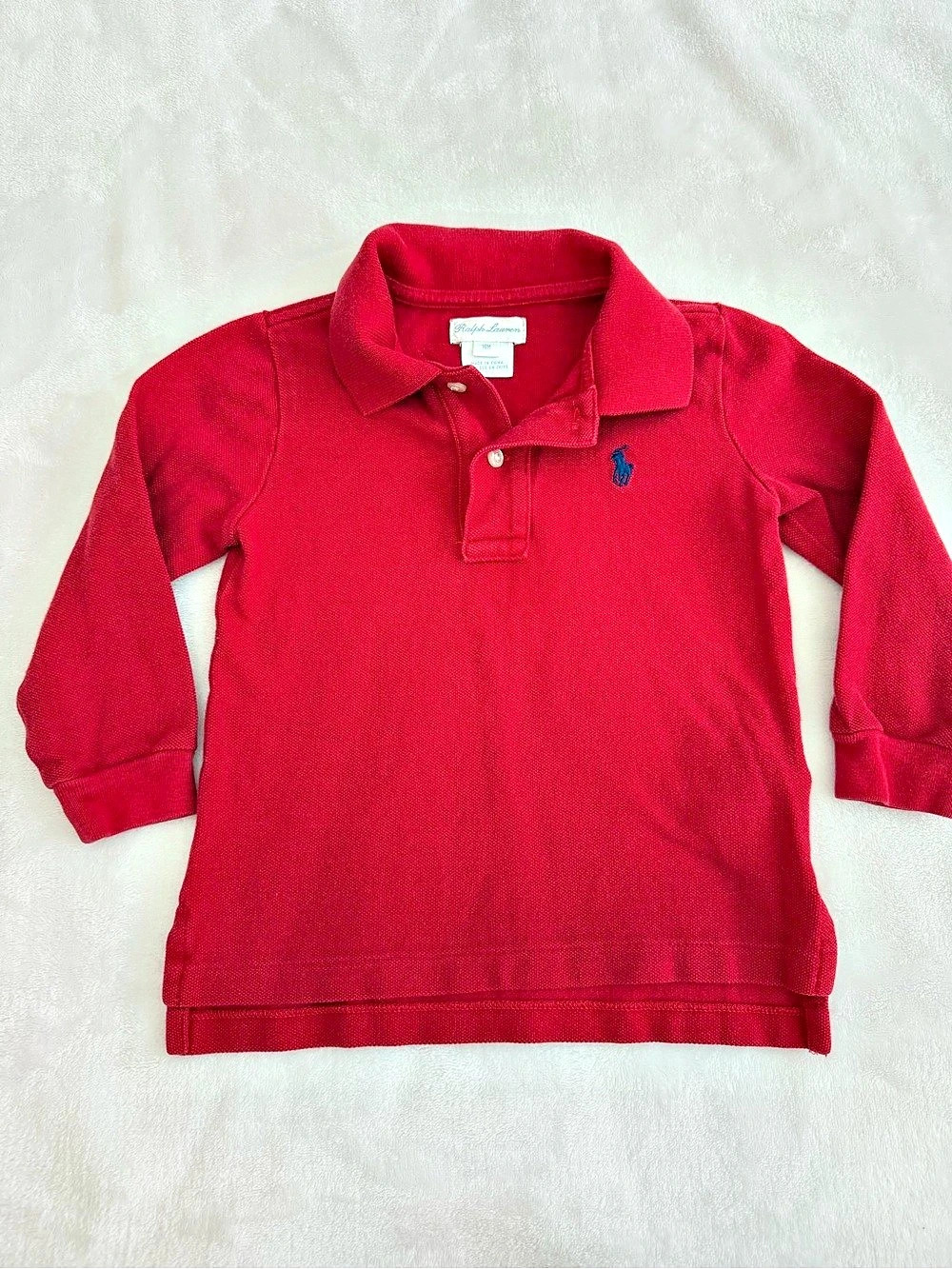 Ralph Lauren Toddler Boy Long-Sleeve Cotton Polo Shirt Red (size 18M)